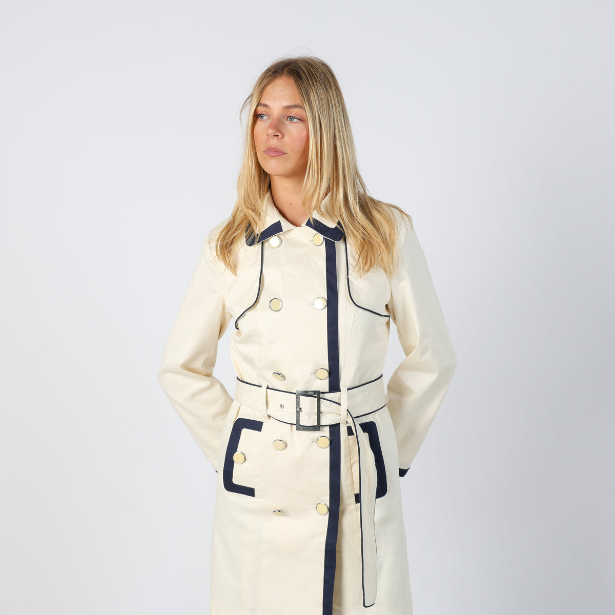Cream Y2K Trench Coat (S)