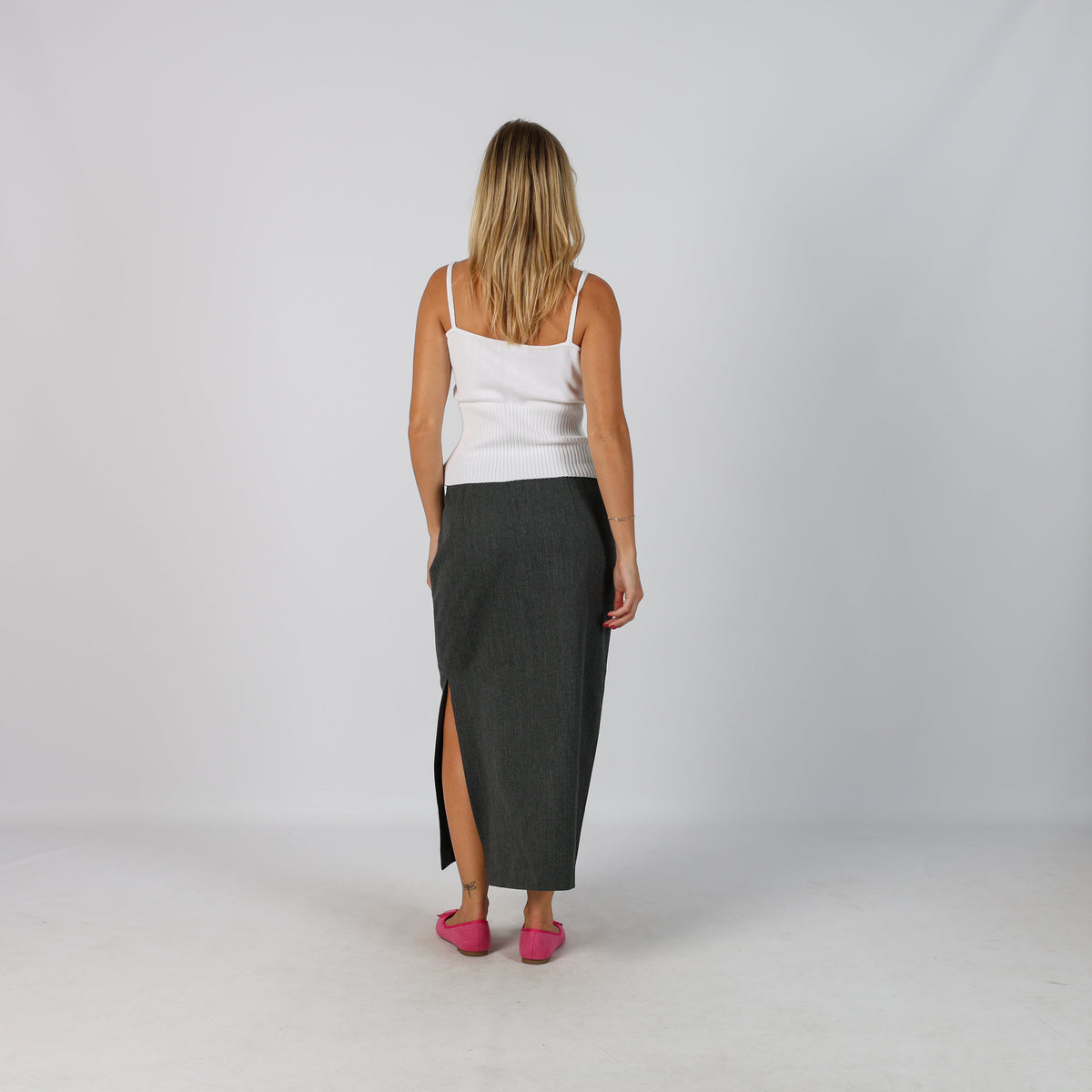 Charcoal Grey Y2K Marella Woven Midi Skirt (8)