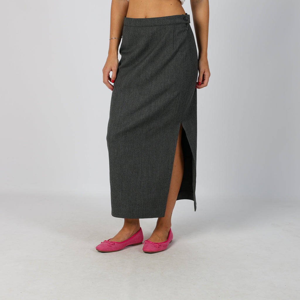 Charcoal Grey Y2K Marella Woven Midi Skirt (8)