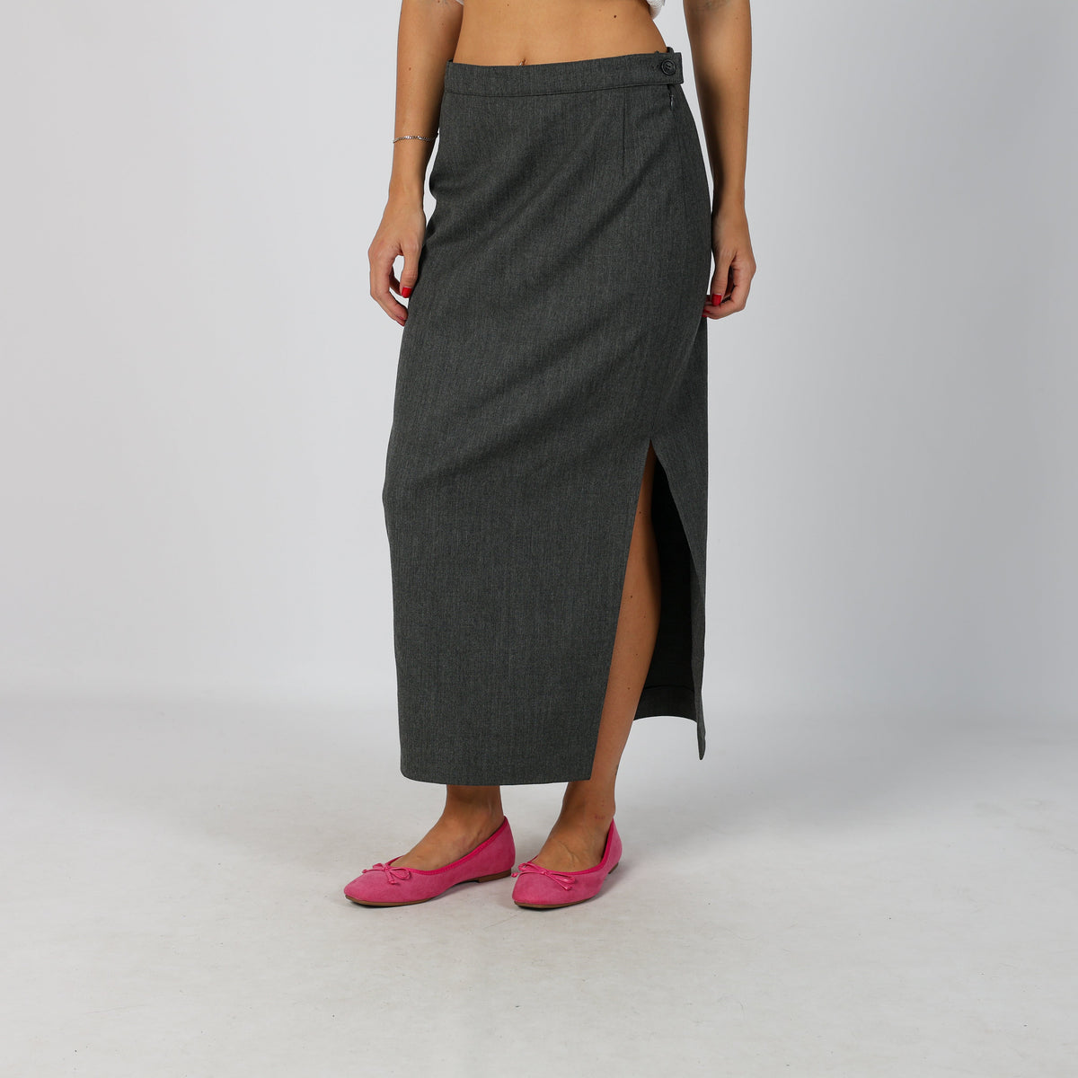 Charcoal Grey Y2K Marella Woven Midi Skirt (8)