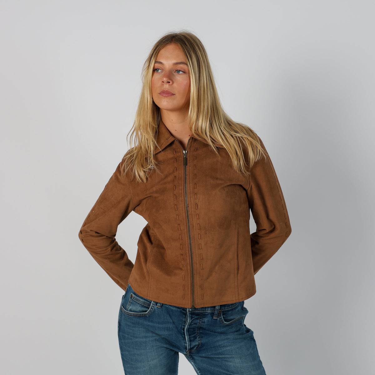 Brown Y2K Suede Jacket Faux (S)