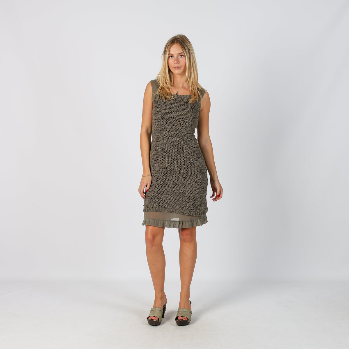 Khaki Green Y2K Made in Italy Woven Mini Dress (XS)