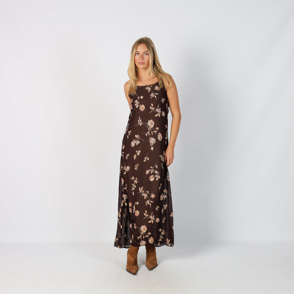 Brown Y2K Woven Maxi Dress (S)