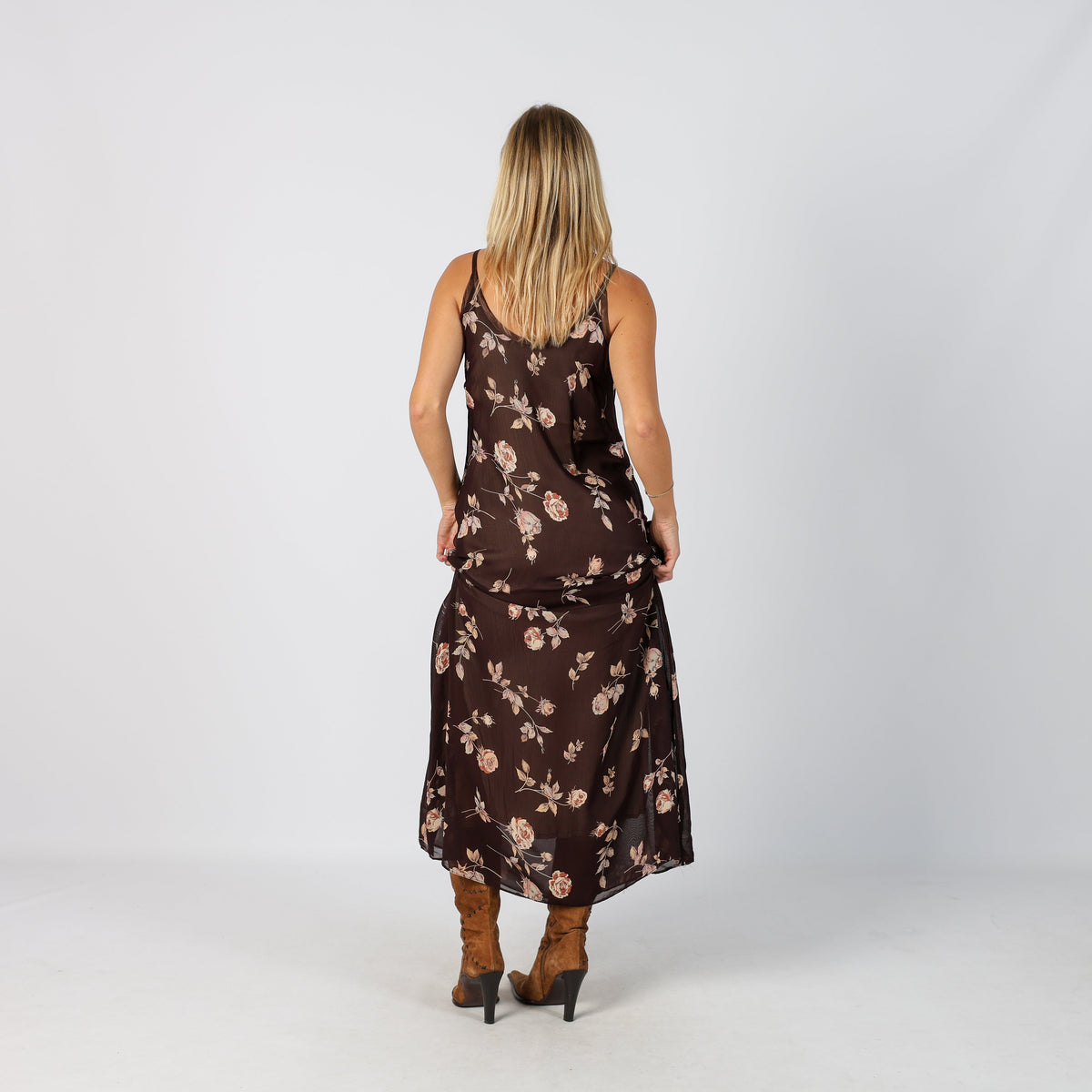 Brown Y2K Woven Maxi Dress (S)