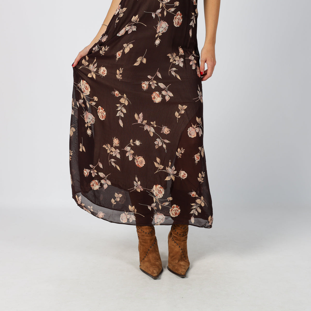 Brown Y2K Woven Maxi Dress (S)