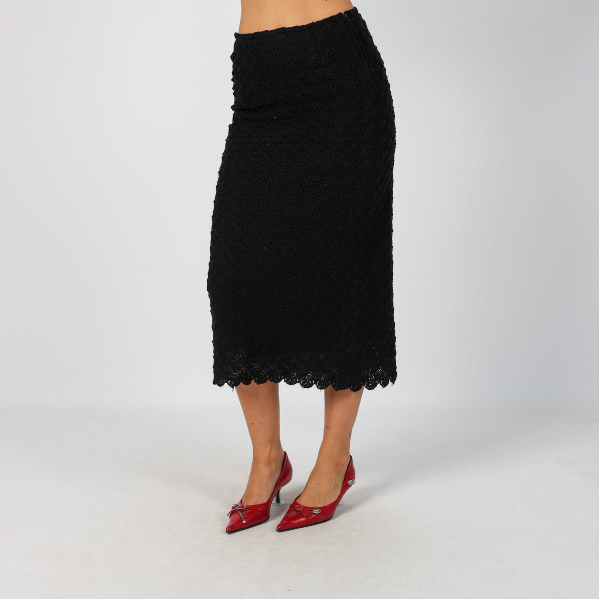 Black Y2K Woven Midi Skirt (XS)