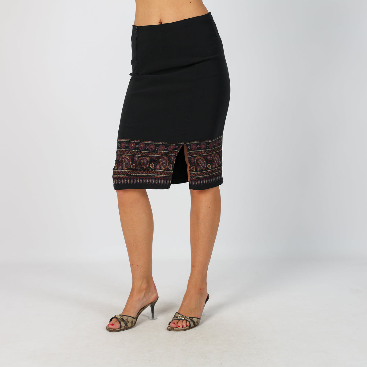 Black 90s Orsay Woven Midi Skirt (XS)