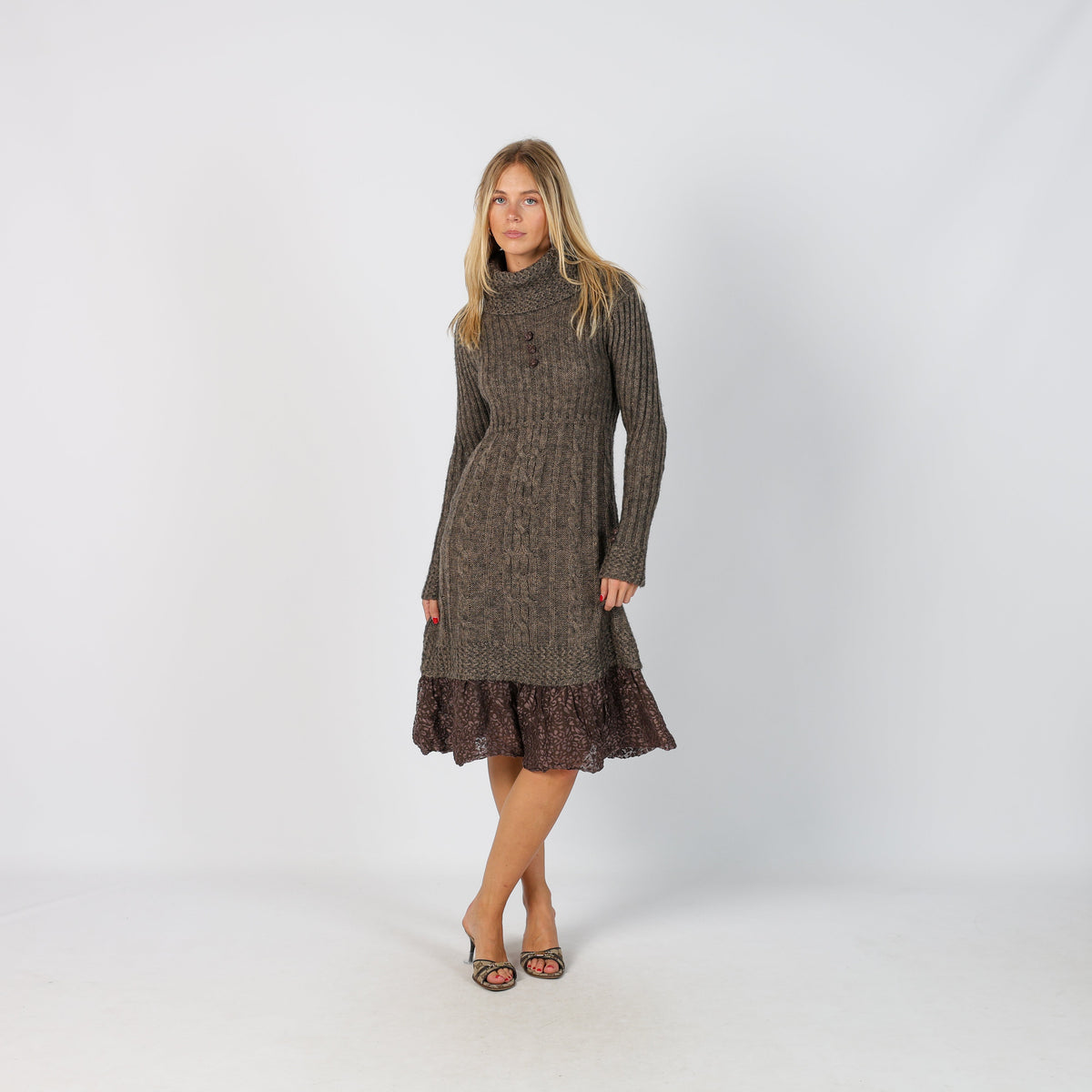 Brown Y2K Knitted Midi Dress (S)