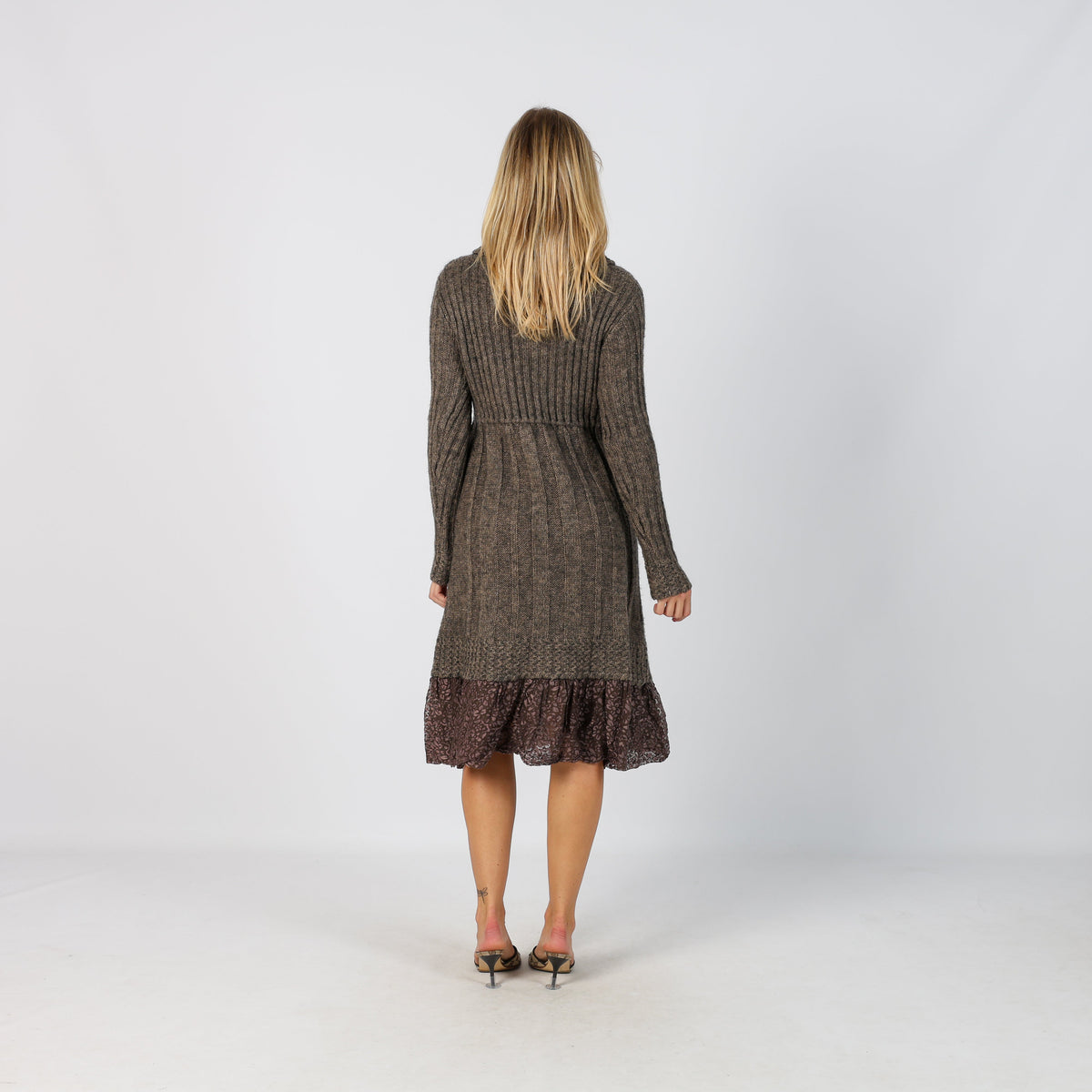 Brown Y2K Knitted Midi Dress (S)