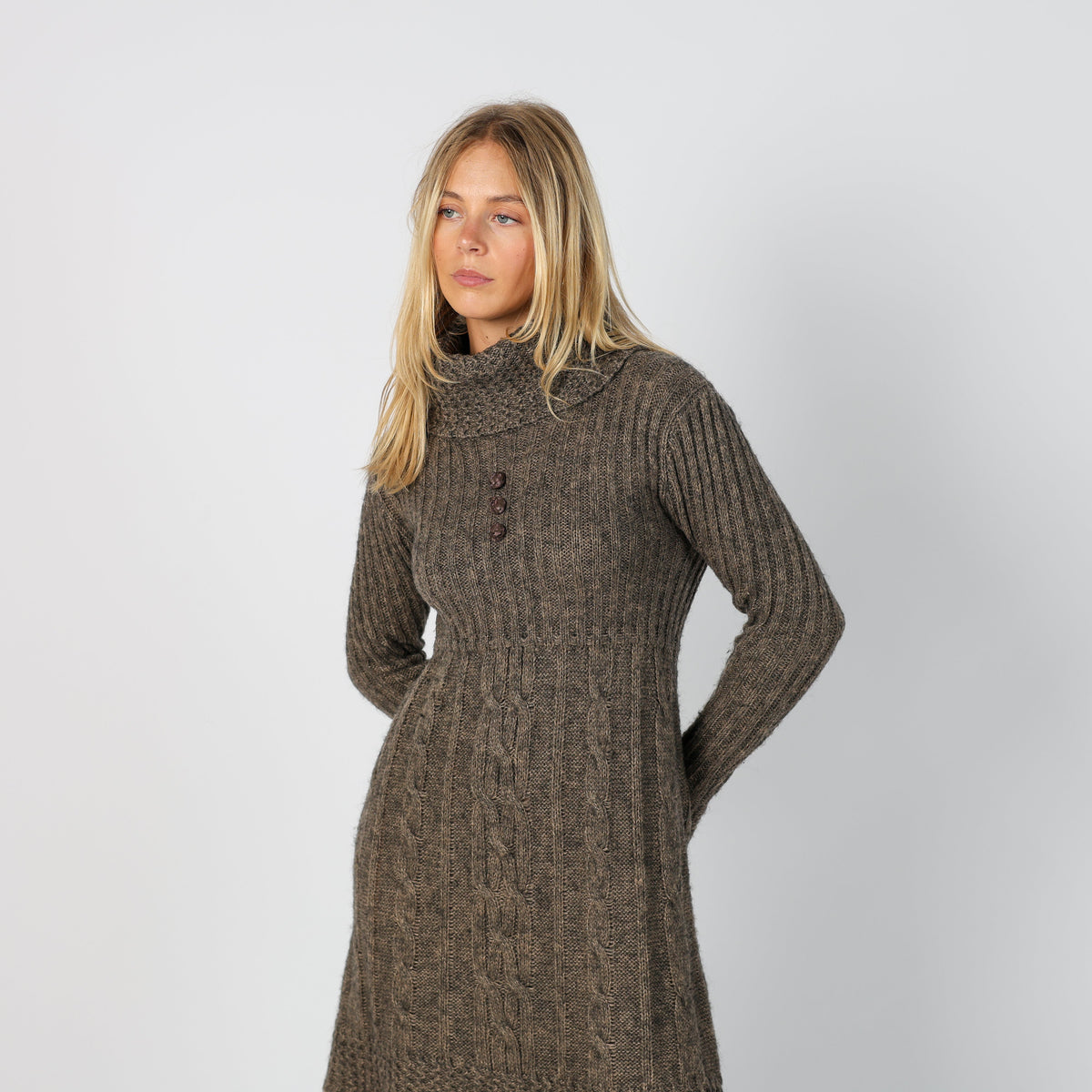 Brown Y2K Knitted Midi Dress (S)