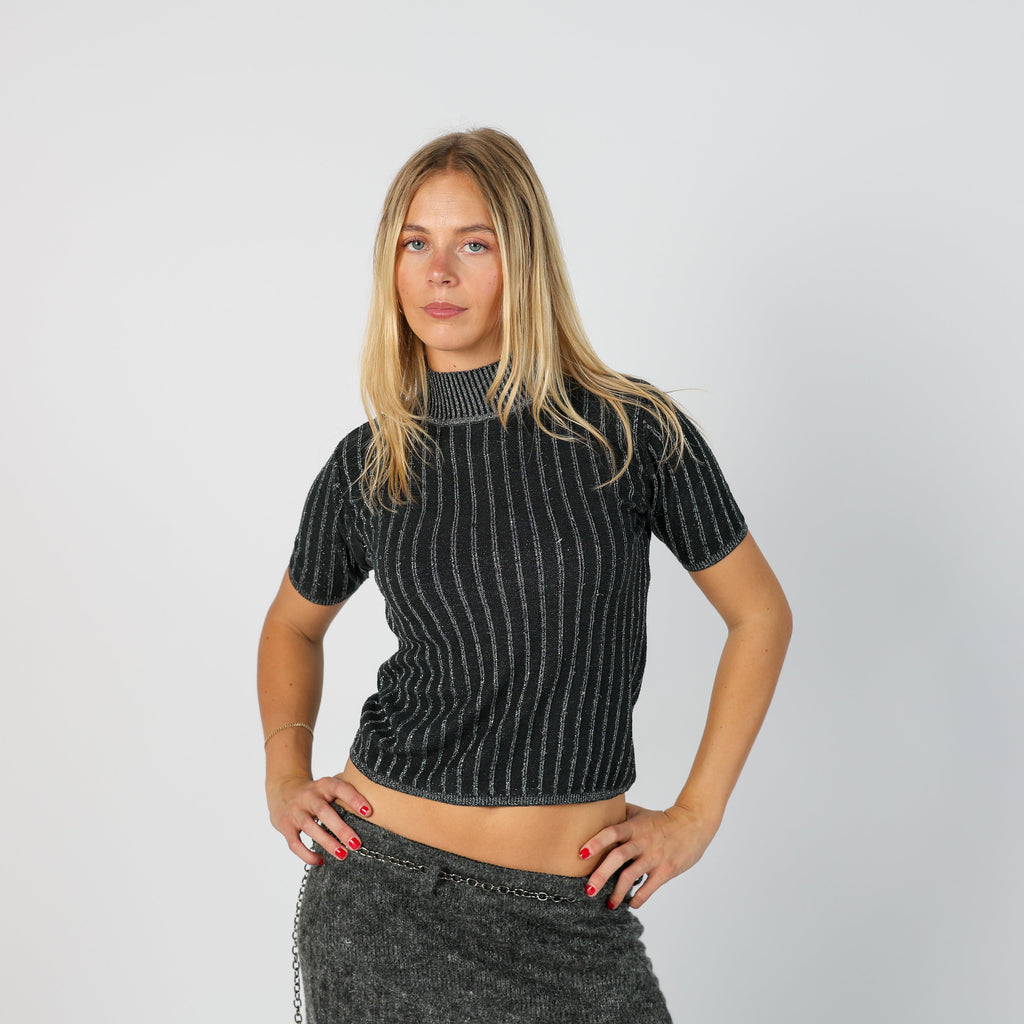 Charcoal Grey Y2K Knitted Top (S)