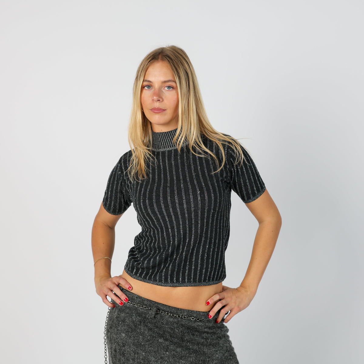 Charcoal Grey Y2K Knitted Top (S)