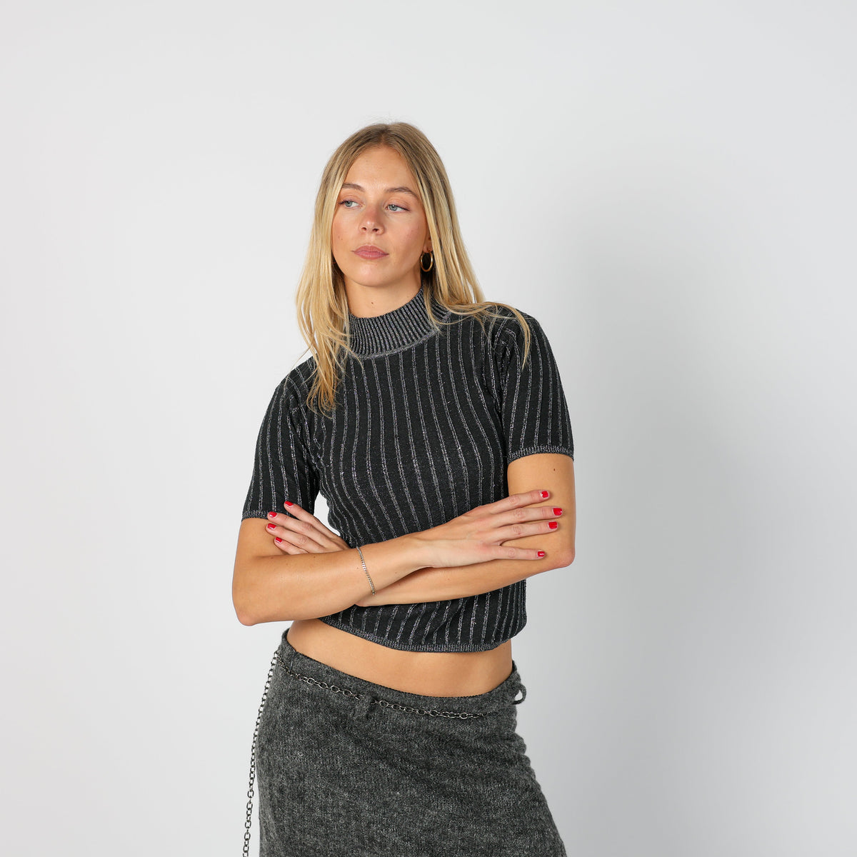 Charcoal Grey Y2K Knitted Top (S)