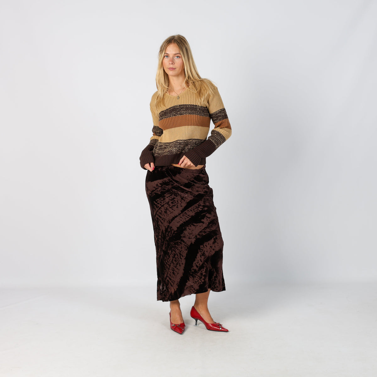Brown Y2K Made in Italy Woven Maxi Skirt (XS)