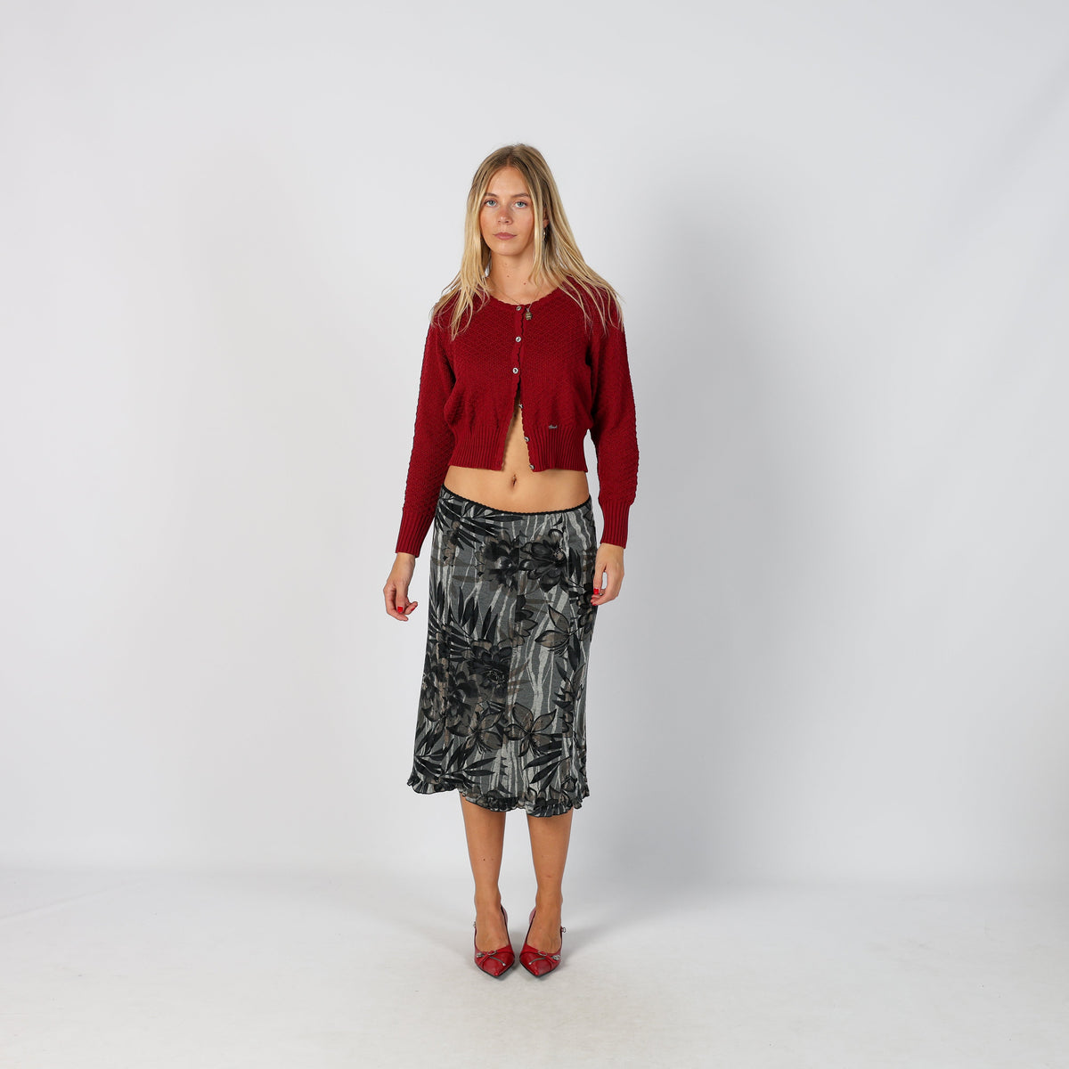 Black Y2K Made in Italy Woven Midi Skirt (S)
