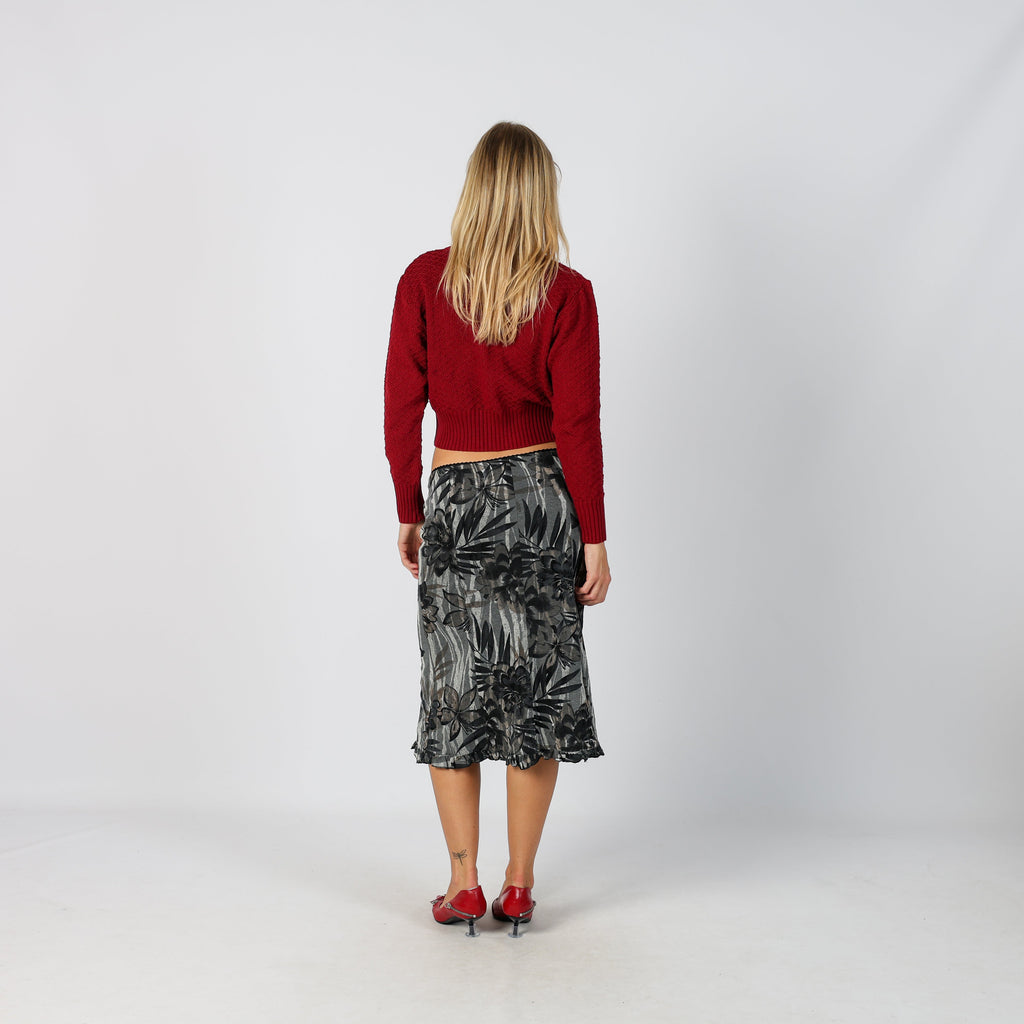 Black Y2K Made in Italy Woven Midi Skirt (S)