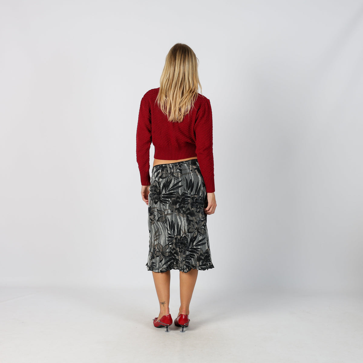 Black Y2K Made in Italy Woven Midi Skirt (S)