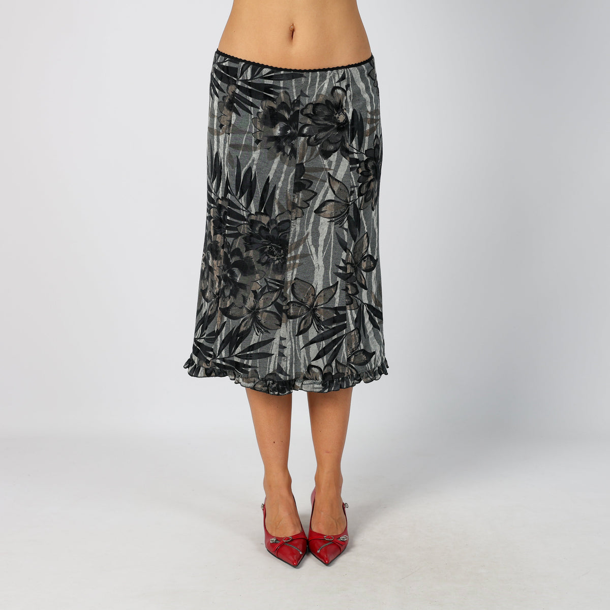 Black Y2K Made in Italy Woven Midi Skirt (S)