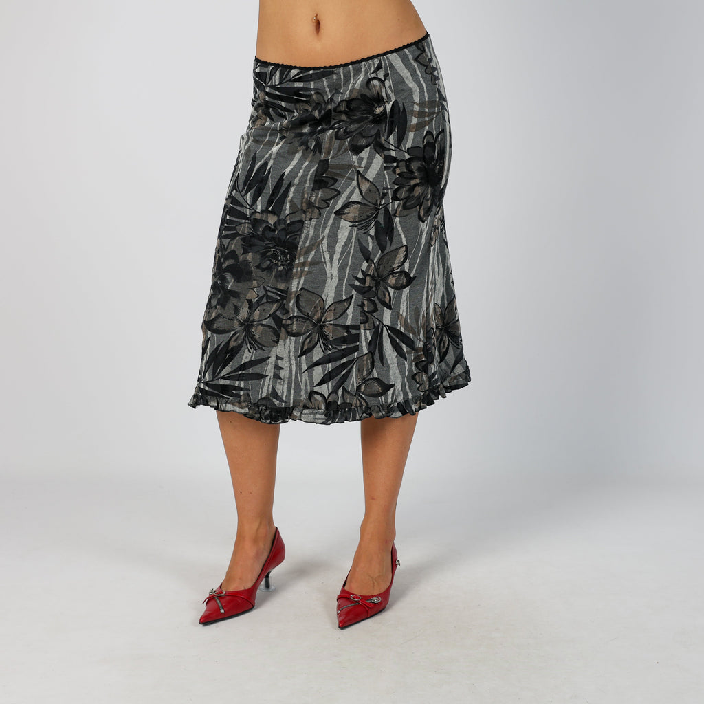 Black Y2K Made in Italy Woven Midi Skirt (S)