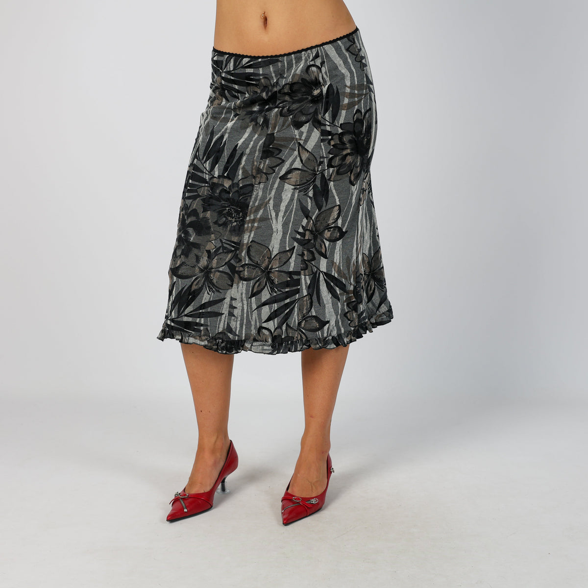 Black Y2K Made in Italy Woven Midi Skirt (S)