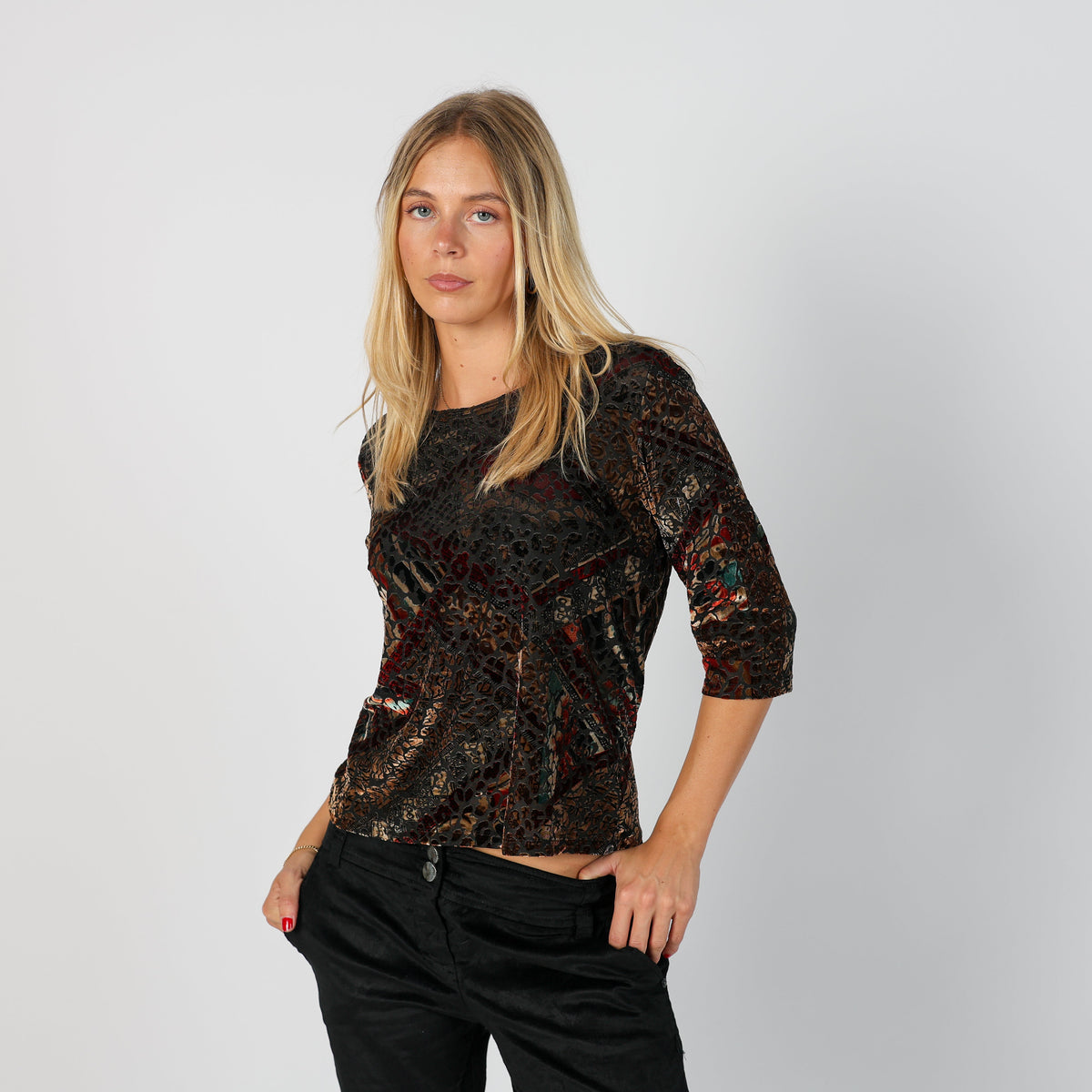 Brown Y2K Long Sleeve Top Semi Sheer (S)