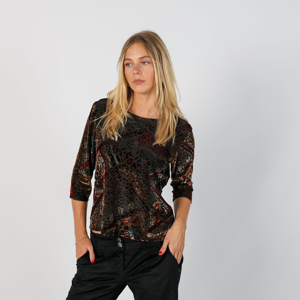 Brown Y2K Long Sleeve Top Semi Sheer (S)