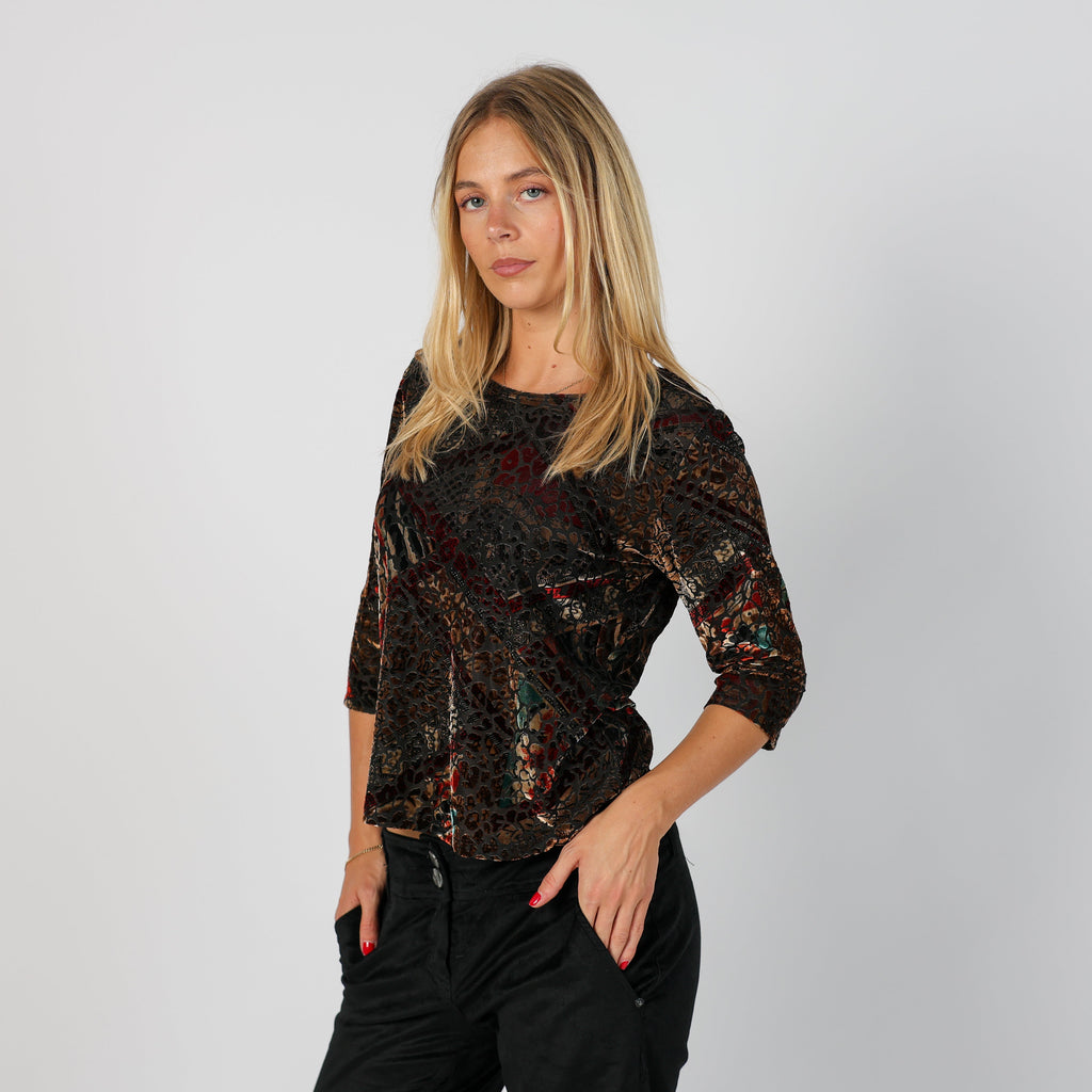 Brown Y2K Long Sleeve Top Semi Sheer (S)