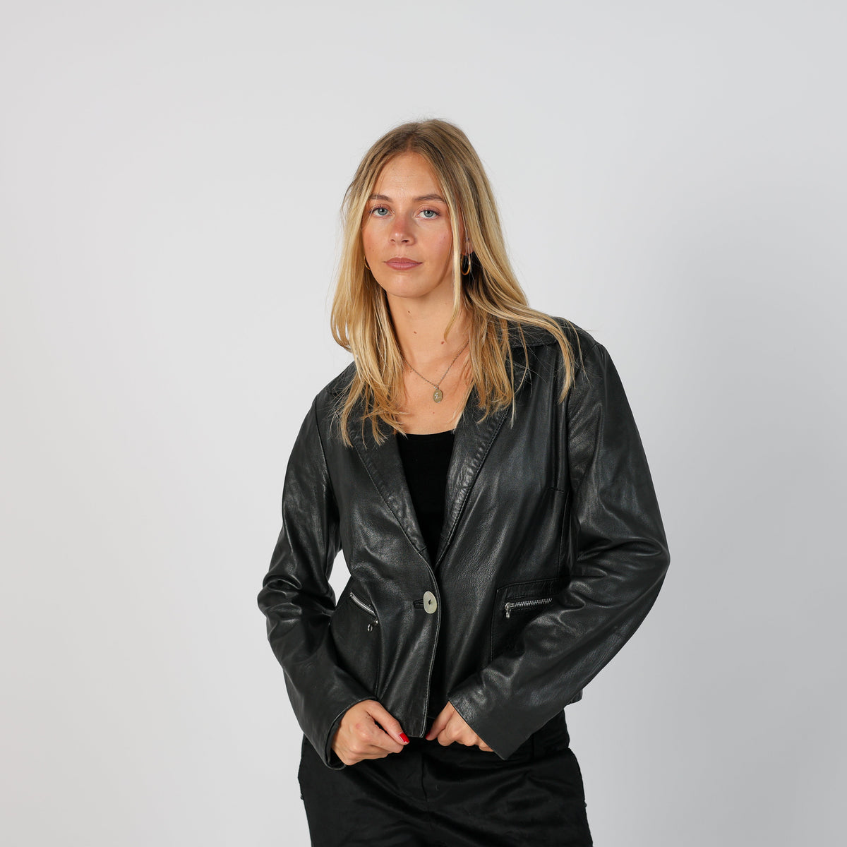 Black Y2K Made in Italy Leather Jacket (S)