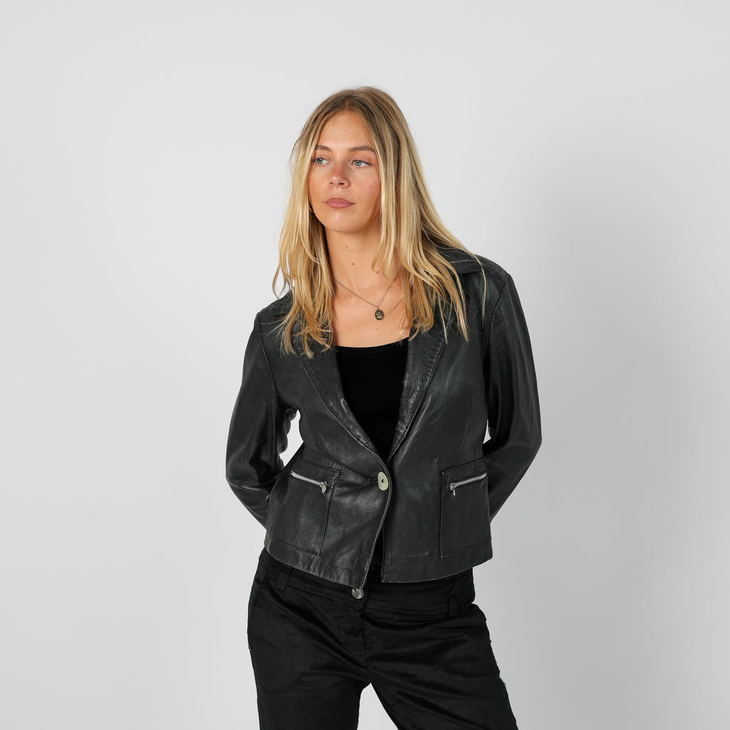 Black Y2K Made in Italy Leather Jacket (S)