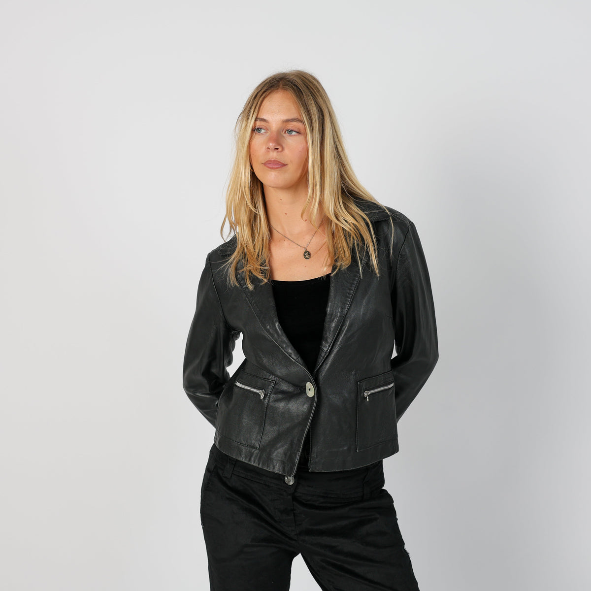 Black Y2K Made in Italy Leather Jacket (S)