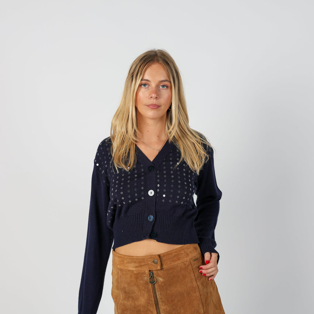 Navy Blue Y2K Cardigan Sequin (S)