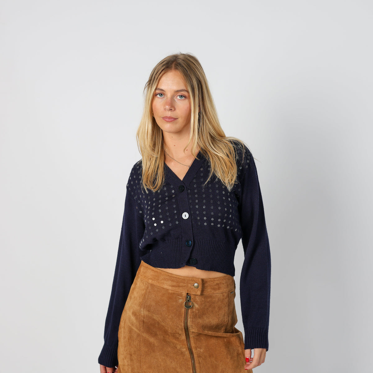 Navy Blue Y2K Cardigan Sequin (S)