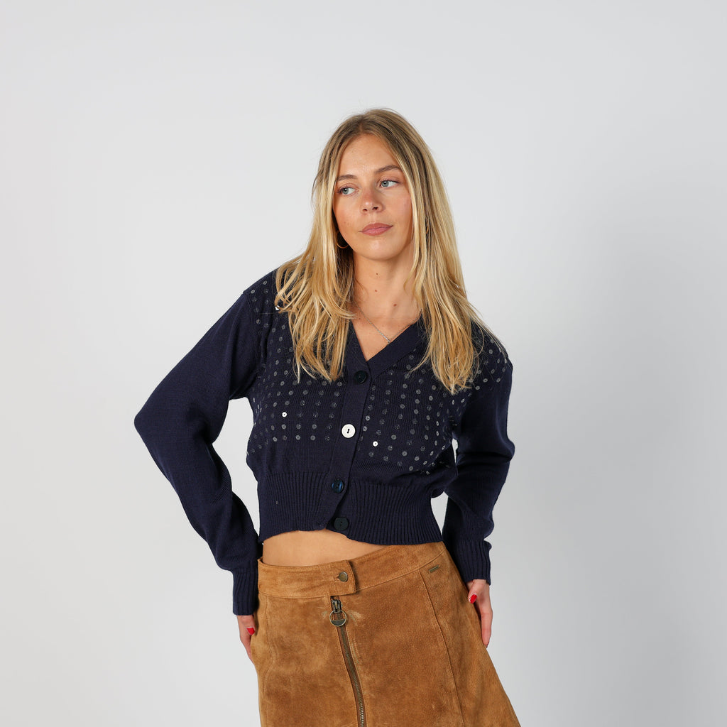Navy Blue Y2K Cardigan Sequin (S)