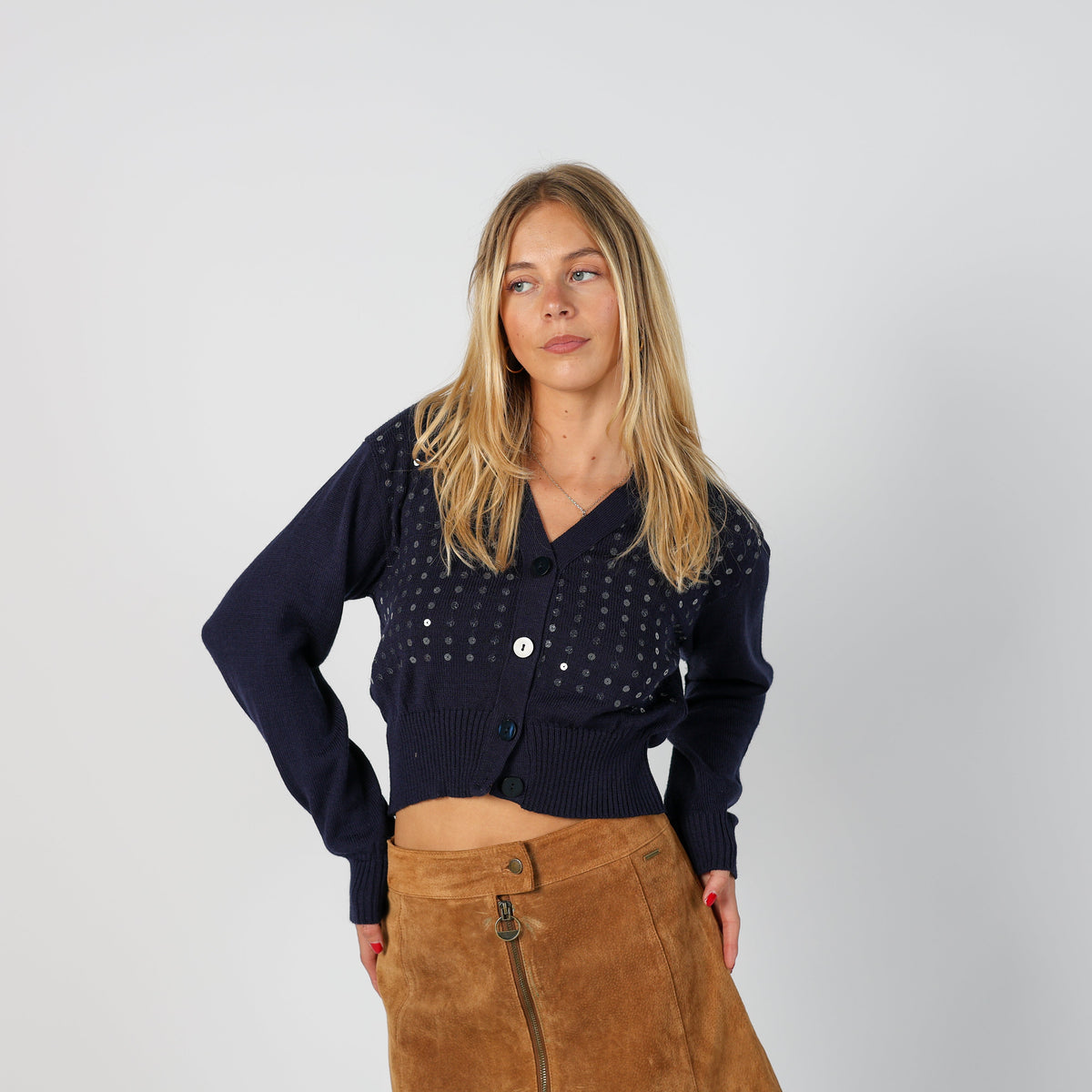 Navy Blue Y2K Cardigan Sequin (S)