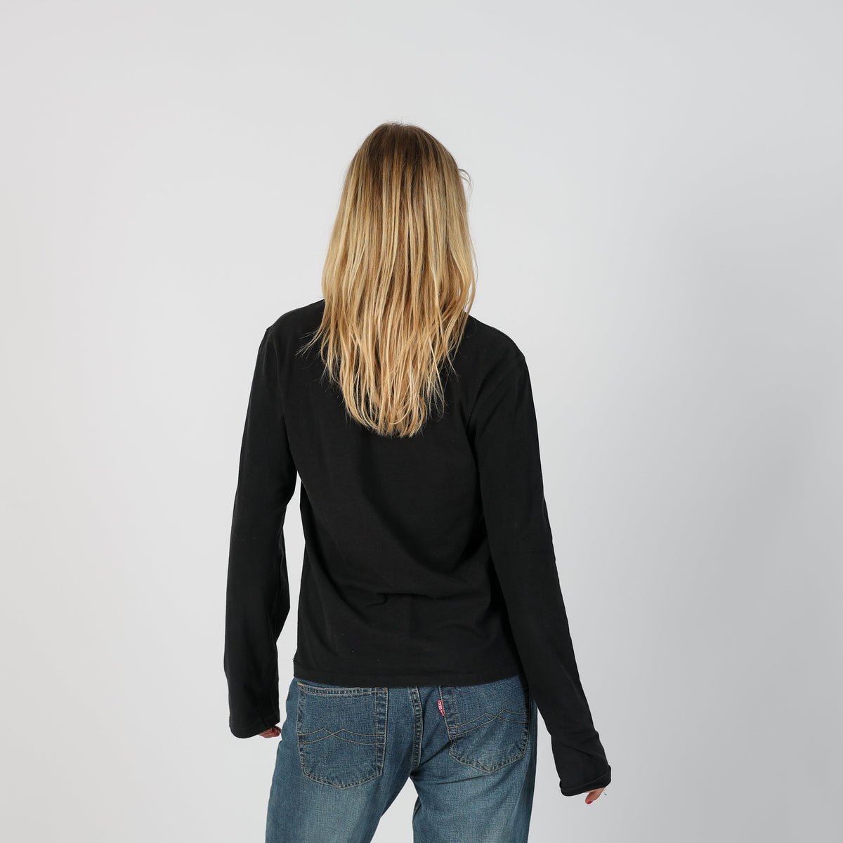 Black Y2K A-Style Long Sleeve Top (M)