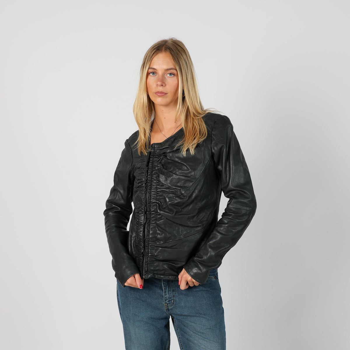Black 90s Vera Pelle Leather Jacket (S)