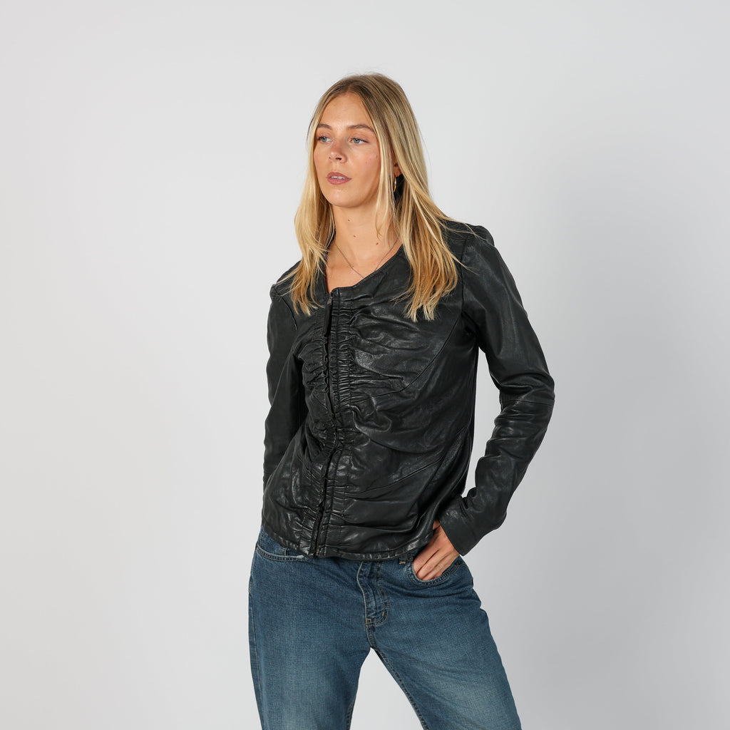 Black 90s Vera Pelle Leather Jacket (S)