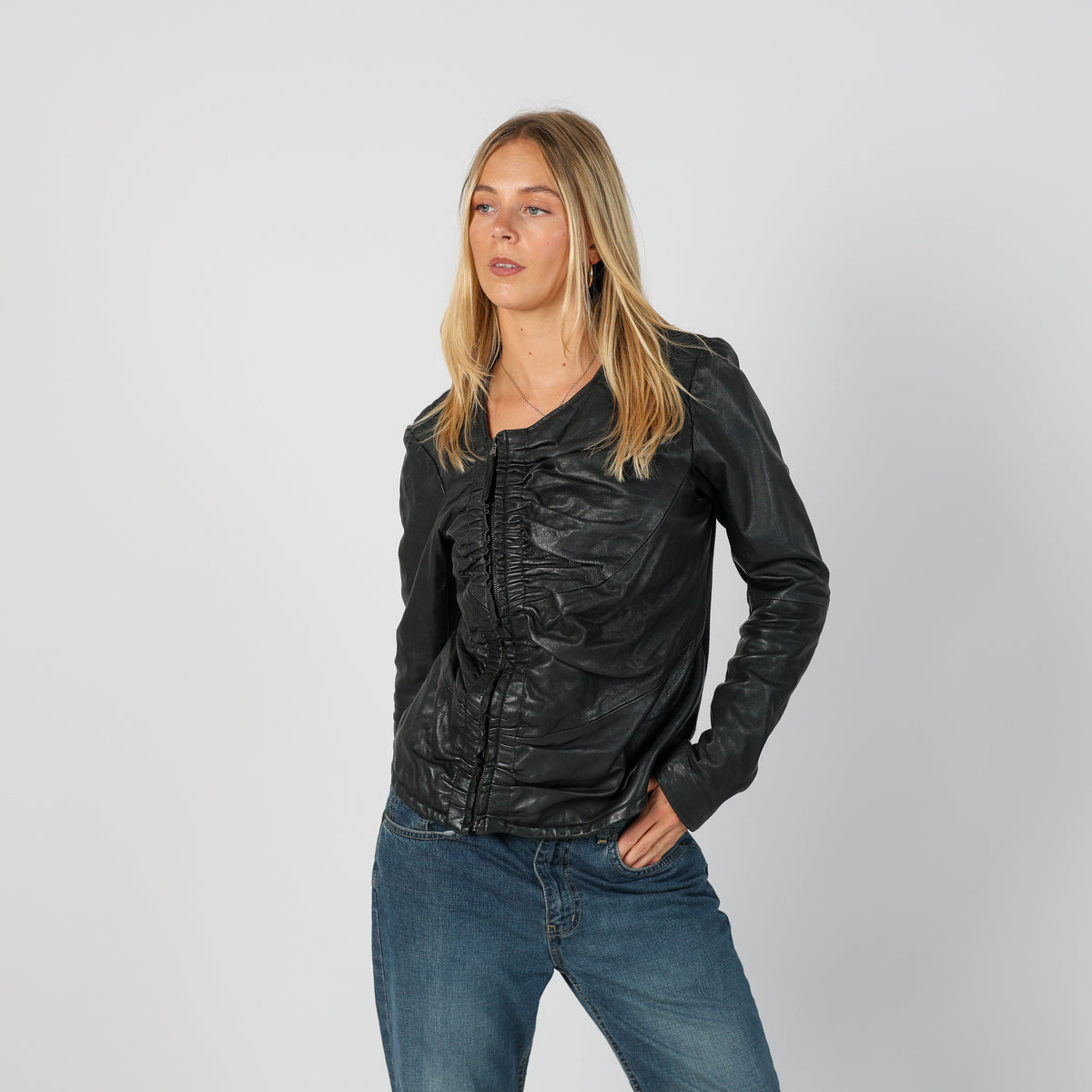 Black 90s Vera Pelle Leather Jacket (S)