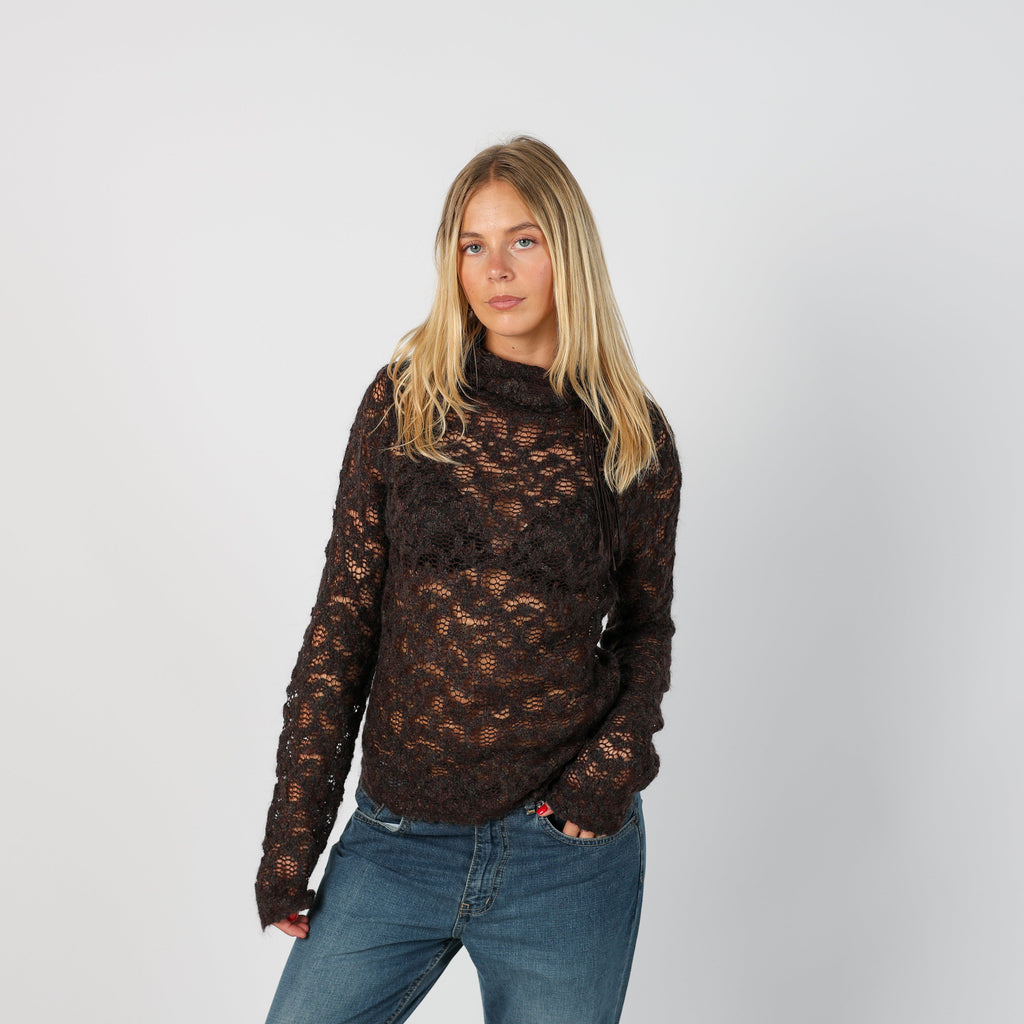 Brown Y2K Knitted Top (S)