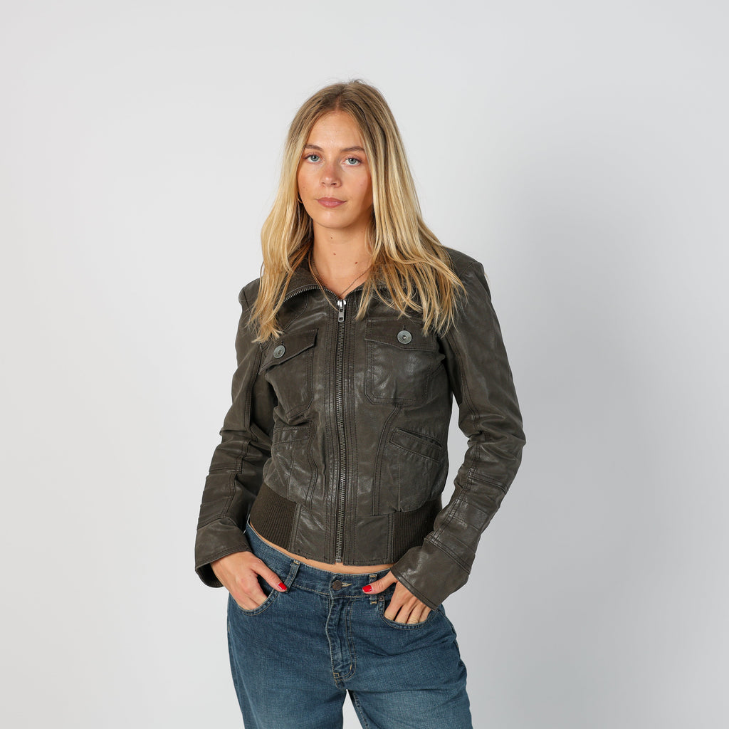 Brown Y2K ONLY Leather Jacket (S)