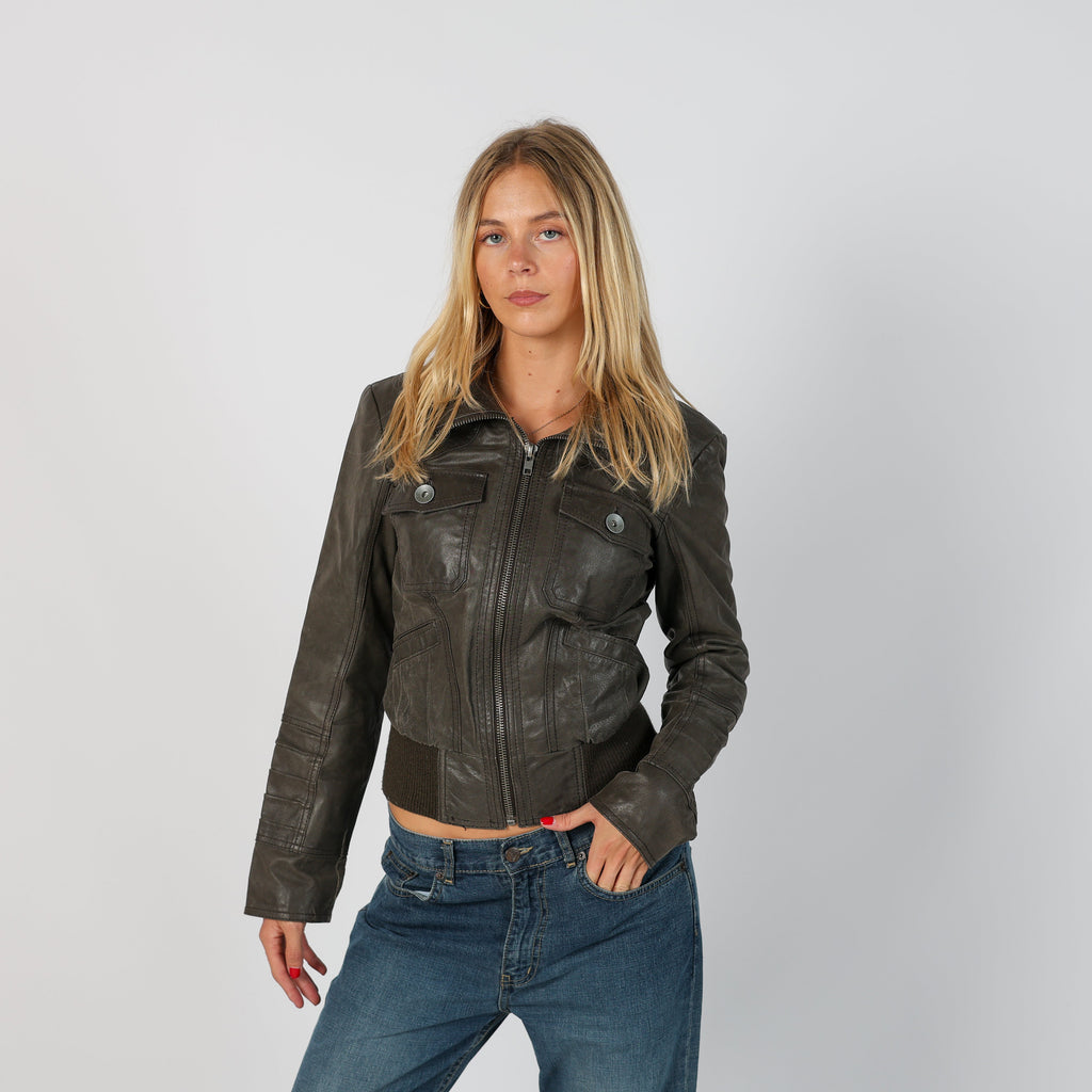Brown Y2K ONLY Leather Jacket (S)