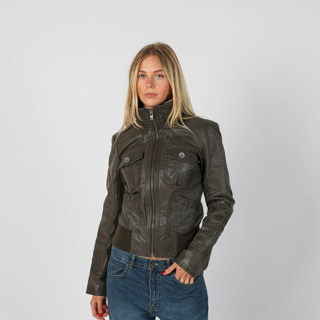 Brown Y2K ONLY Leather Jacket (S)