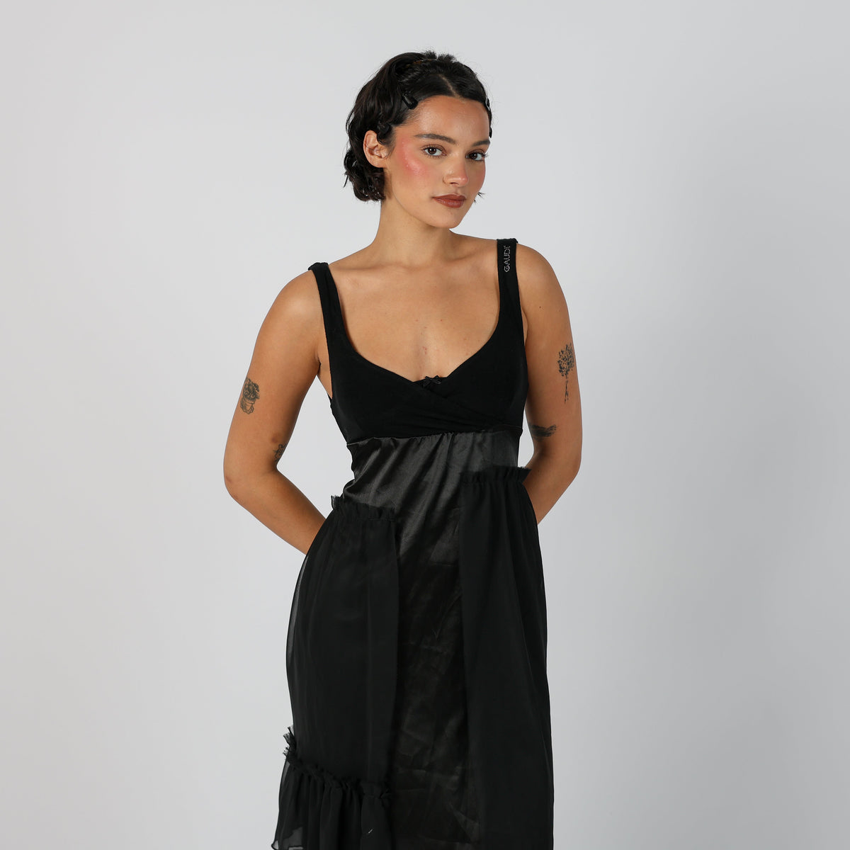 Black Y2K Gaudi Woven Midi Dress (S)