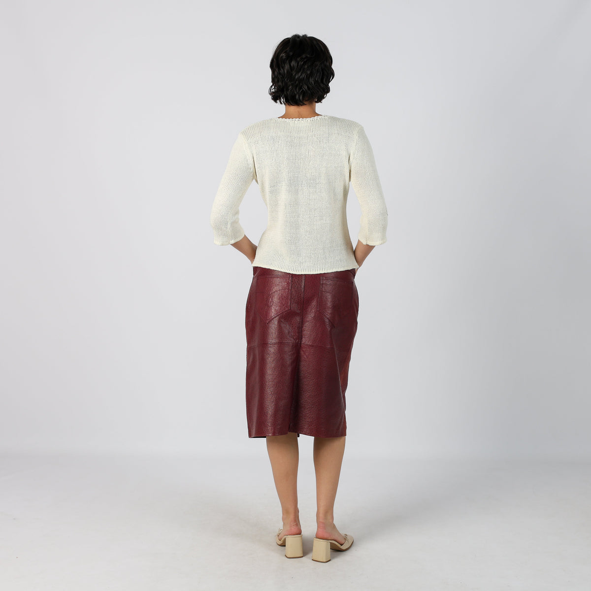 Burgundy Red 90s Vera Pelle Leather Midi Skirt (S)