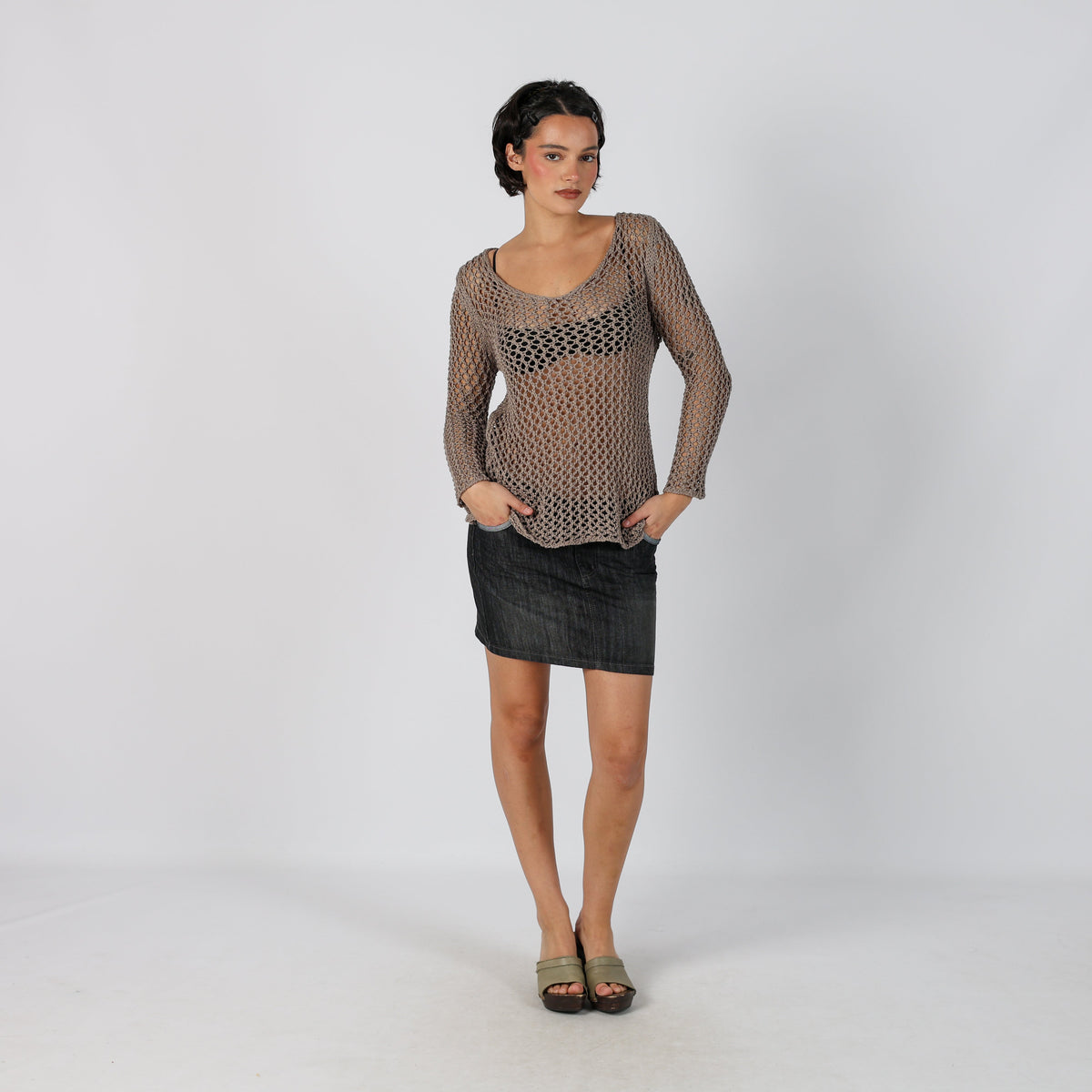 Charcoal Grey Y2K Denim Mini Skirt (S)