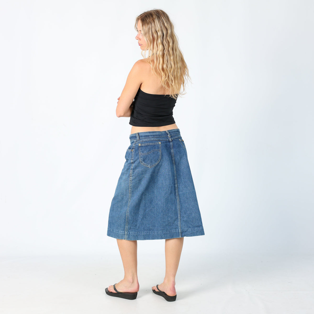 Blue 90s Lee Denim Midi Skirt (M)
