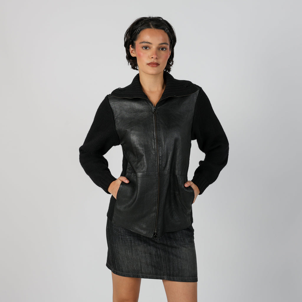 Black 90s PennyPull Leather Jacket (S)