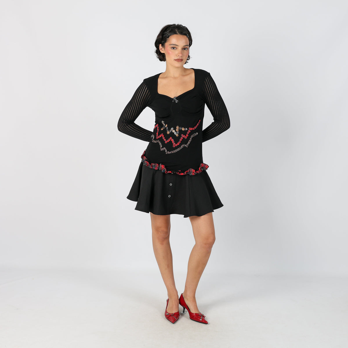 Black Y2K Woven Mini Skirt (XS)