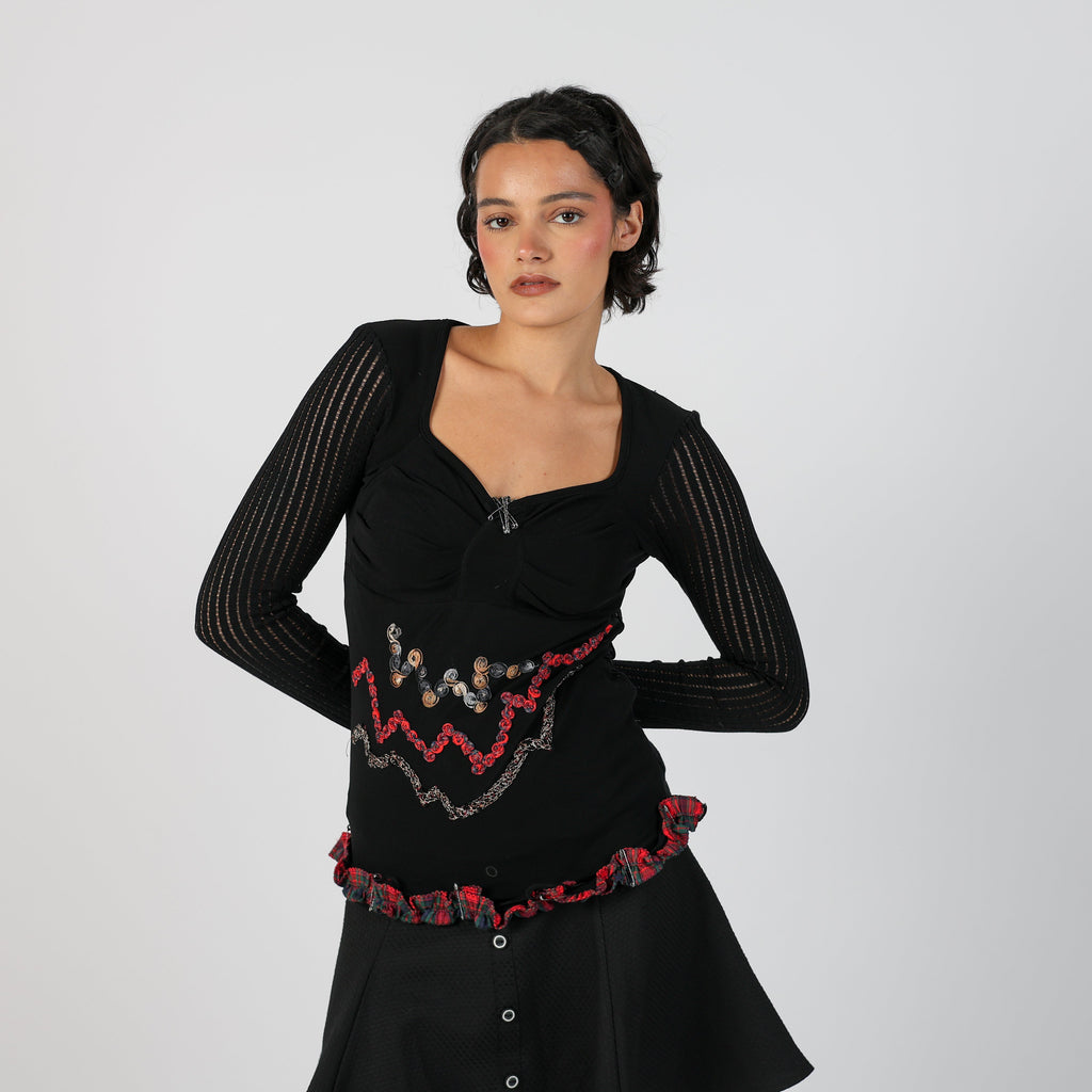Black Y2K Save The Queen Long Sleeve Top (S)