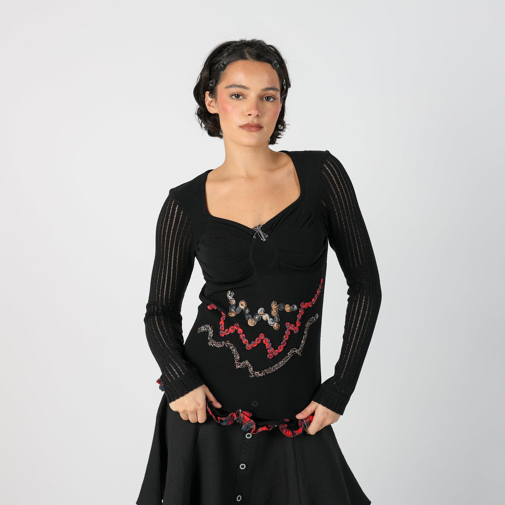 Black Y2K Save The Queen Long Sleeve Top (S)